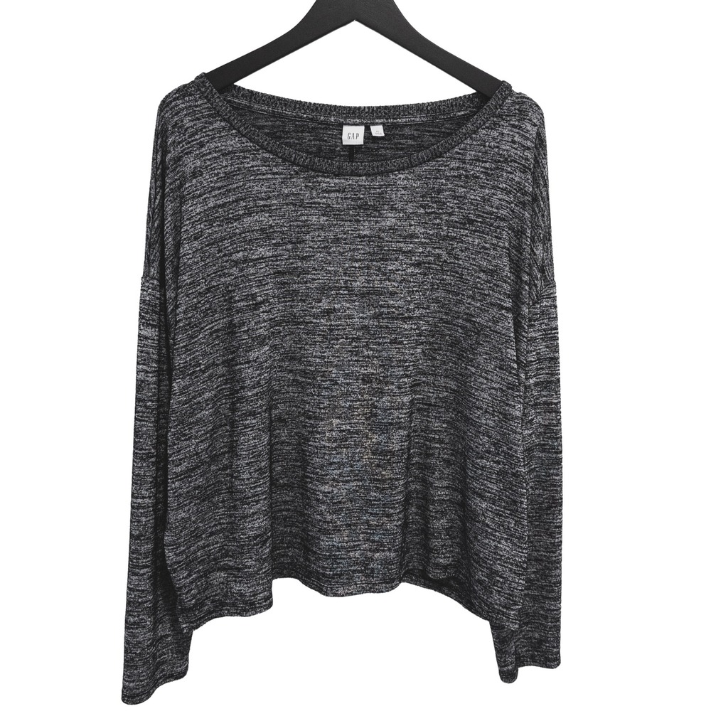 Gap Long‎ Sleeve Shirt Womens XL Gray Space Dye Oversized Knit Tee Leisurewear